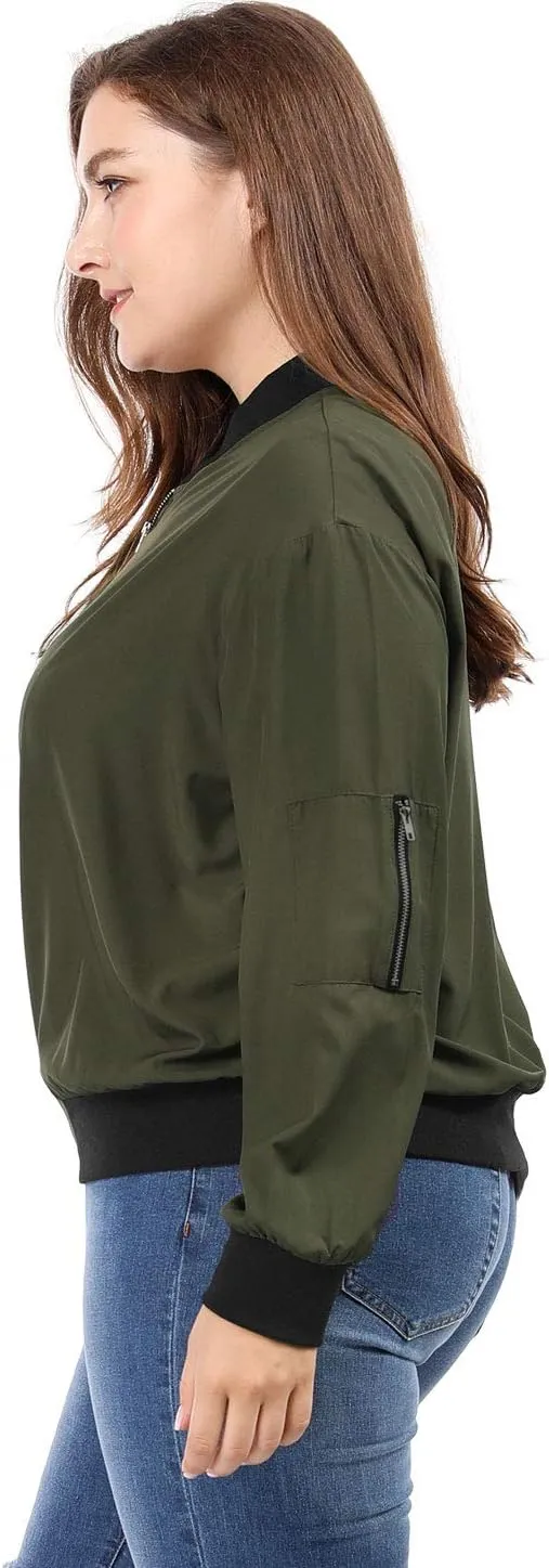uxcell Women's Plus Size Bomber Jackets Lightweight with Pockets Zip Up Quilted Casual Coat Outwear