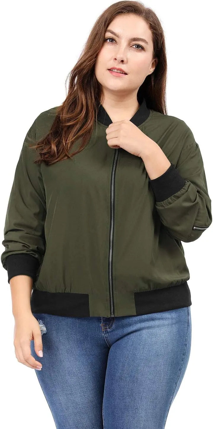 uxcell Women's Plus Size Bomber Jackets Lightweight with Pockets Zip Up Quilted Casual Coat Outwear