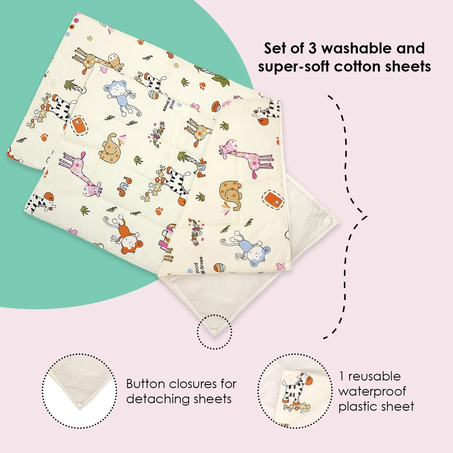 Waterproof Changing Sheet Set I Love Animals Cream