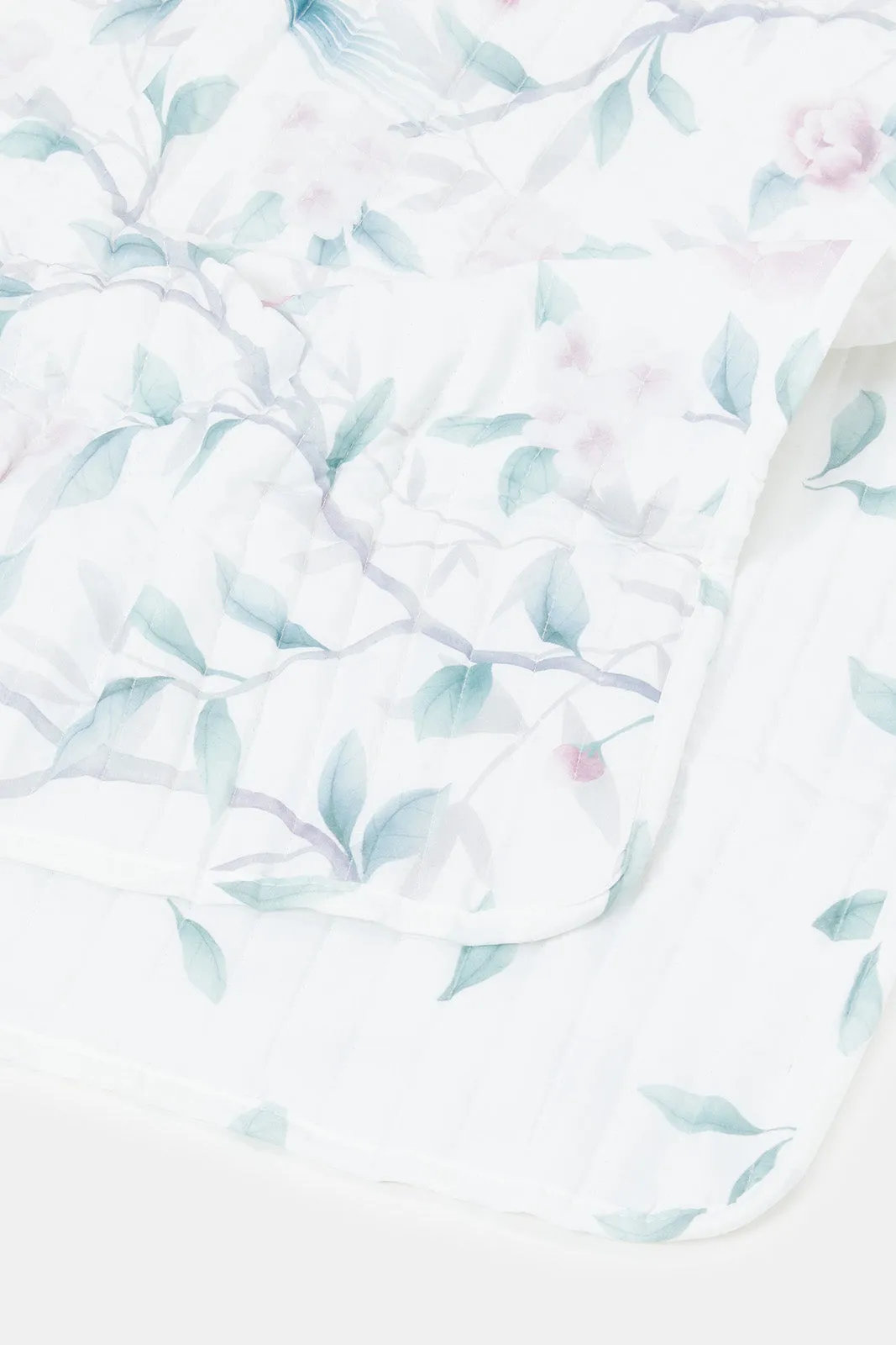 White And Pink 2-Piece Floral Printed Quilt Set (Single Size)