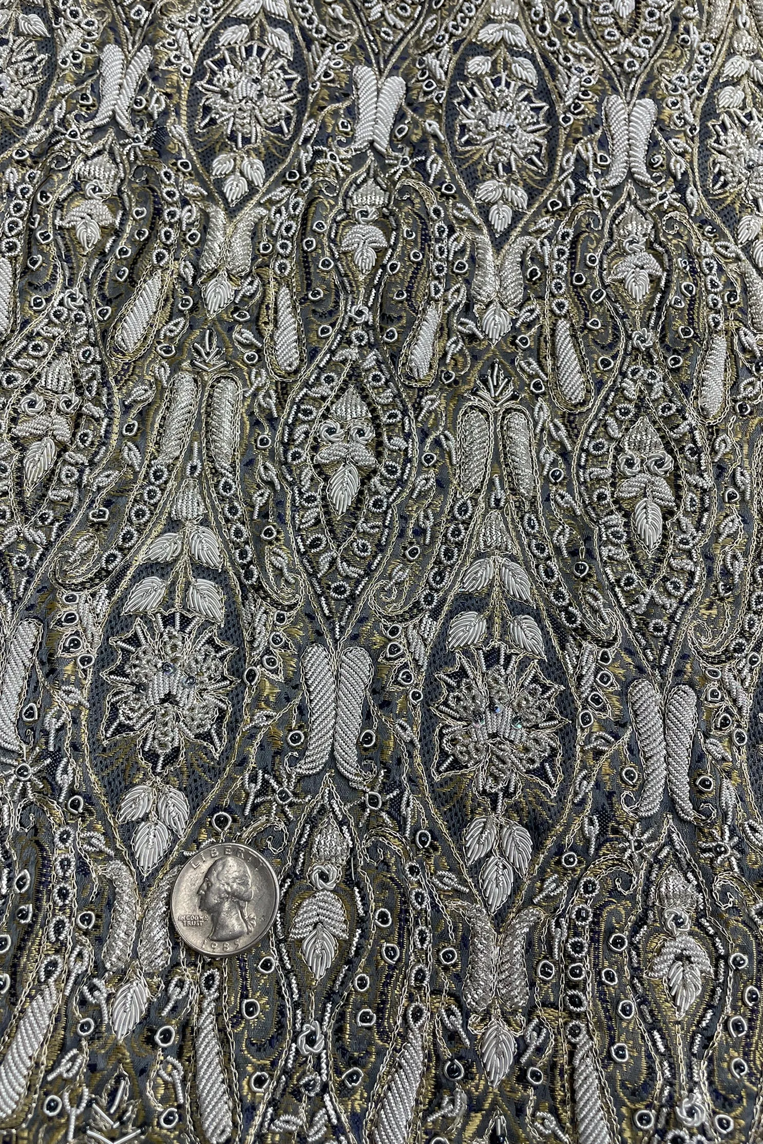 White Silver Beading on Pigeon Gray