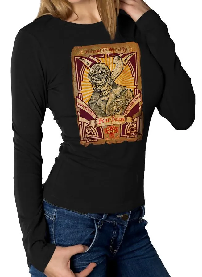 Womens Black Skull Pilot Rider (Long Sleeve)