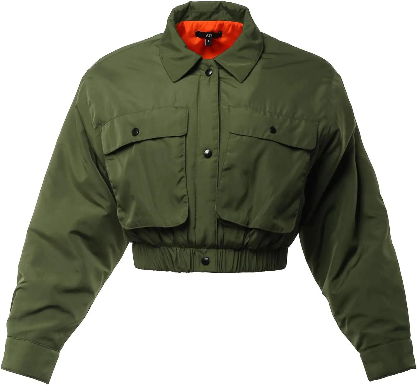 Women's Cropped Front Two Pocket Snap Quilted Padding Bomber Jacket