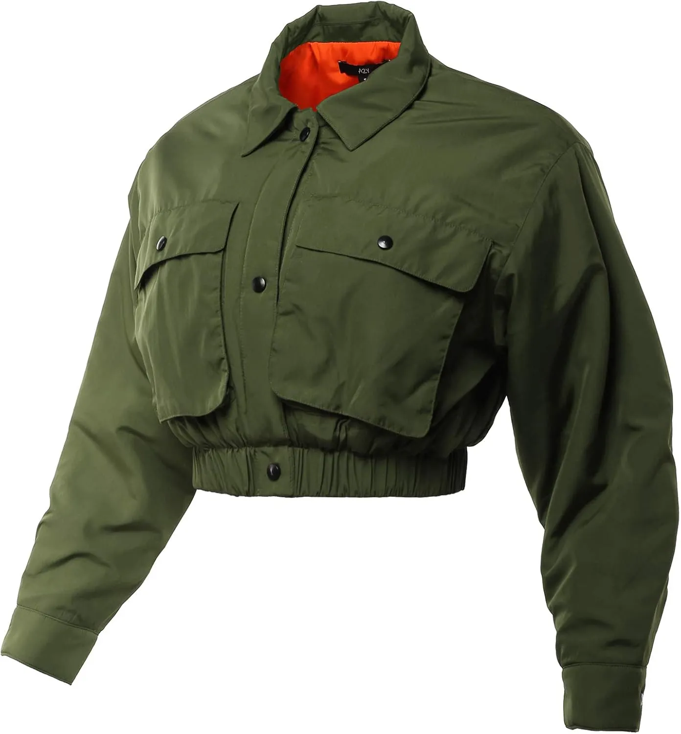 Women's Cropped Front Two Pocket Snap Quilted Padding Bomber Jacket