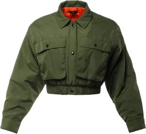 Women's Cropped Front Two Pocket Snap Quilted Padding Bomber Jacket