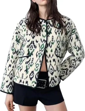 Women's Cropped Puffer Jacket Floral Print Lightweight Padded Coat Puffy Button Down Cardigan Short Outerwear
