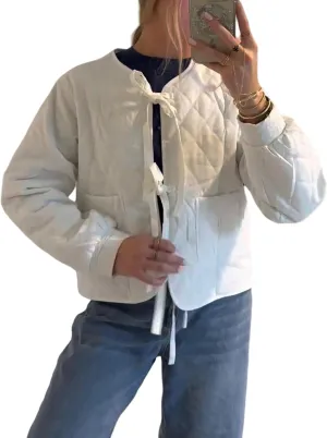 Women's Cropped Quilted Jacket Tie Front Lightweight Padded Puffer Cardigan Coat Outwear
