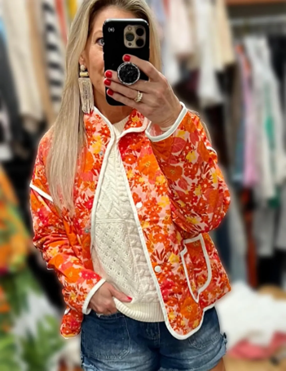 Womens Floral Quilted Jackets Lightweight Cropped Button Down Padded Puffer Jacket Winter Warm Coats