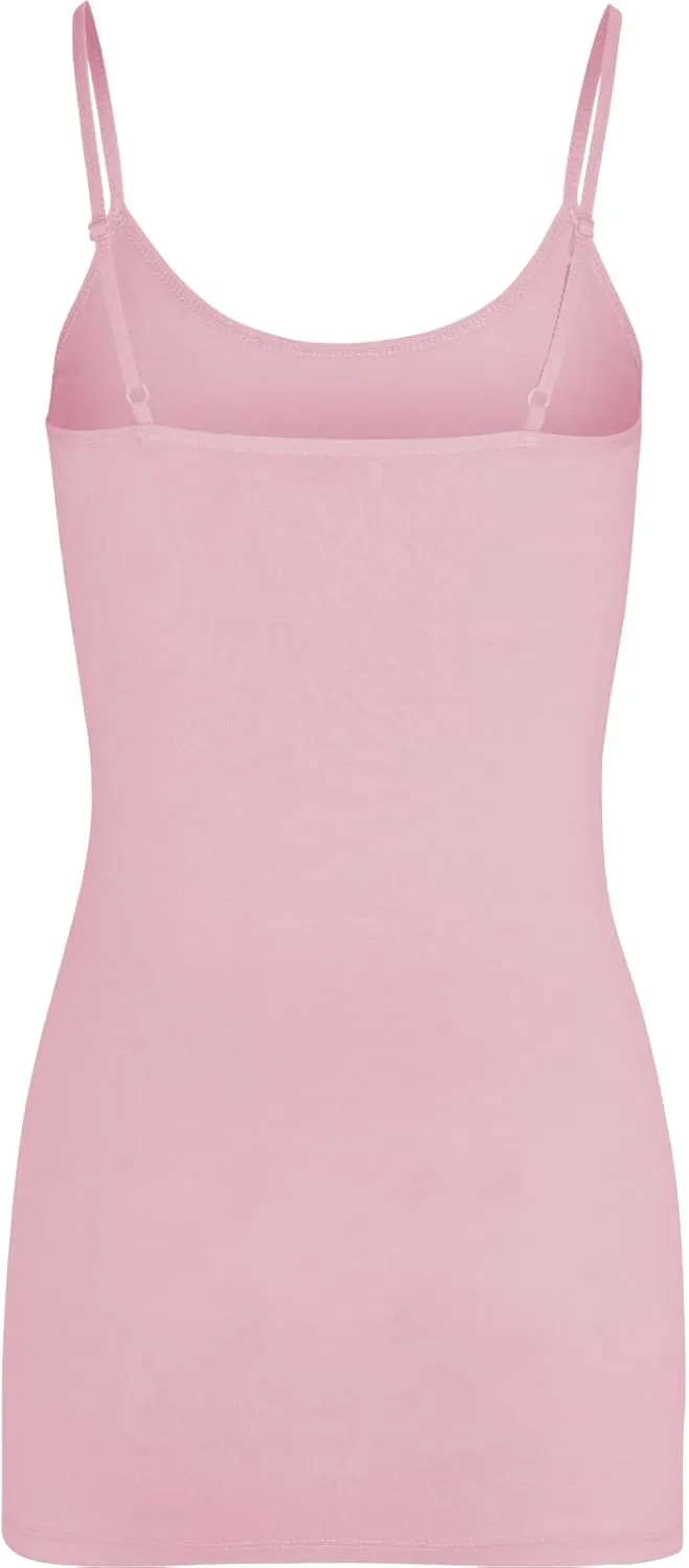Women's Spaghetti Strap Stretch Cotton Long Cami Camisole Tank Top