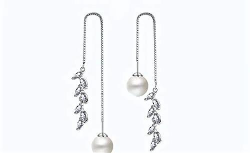 Yellow Chimes Crystal Earrings for Women Pearl Dangling Silver Plated Sui Dhaga Threader Earring for Women and Girls