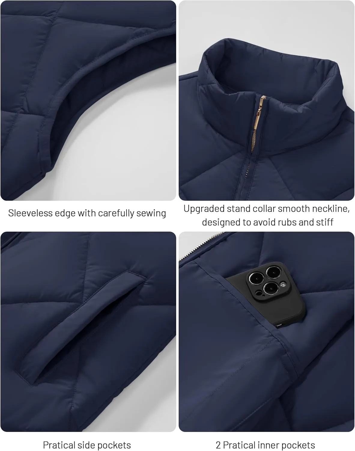 YUCOLEN Women's Quilted Vest 4 Pockets Stand Collar Lightweight Zip Padded Gilet Sleeveless Jackets Coats Outwear