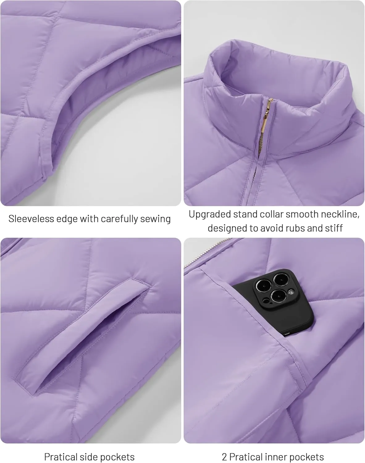 YUCOLEN Women's Quilted Vest 4 Pockets Stand Collar Lightweight Zip Padded Gilet Sleeveless Jackets Coats Outwear