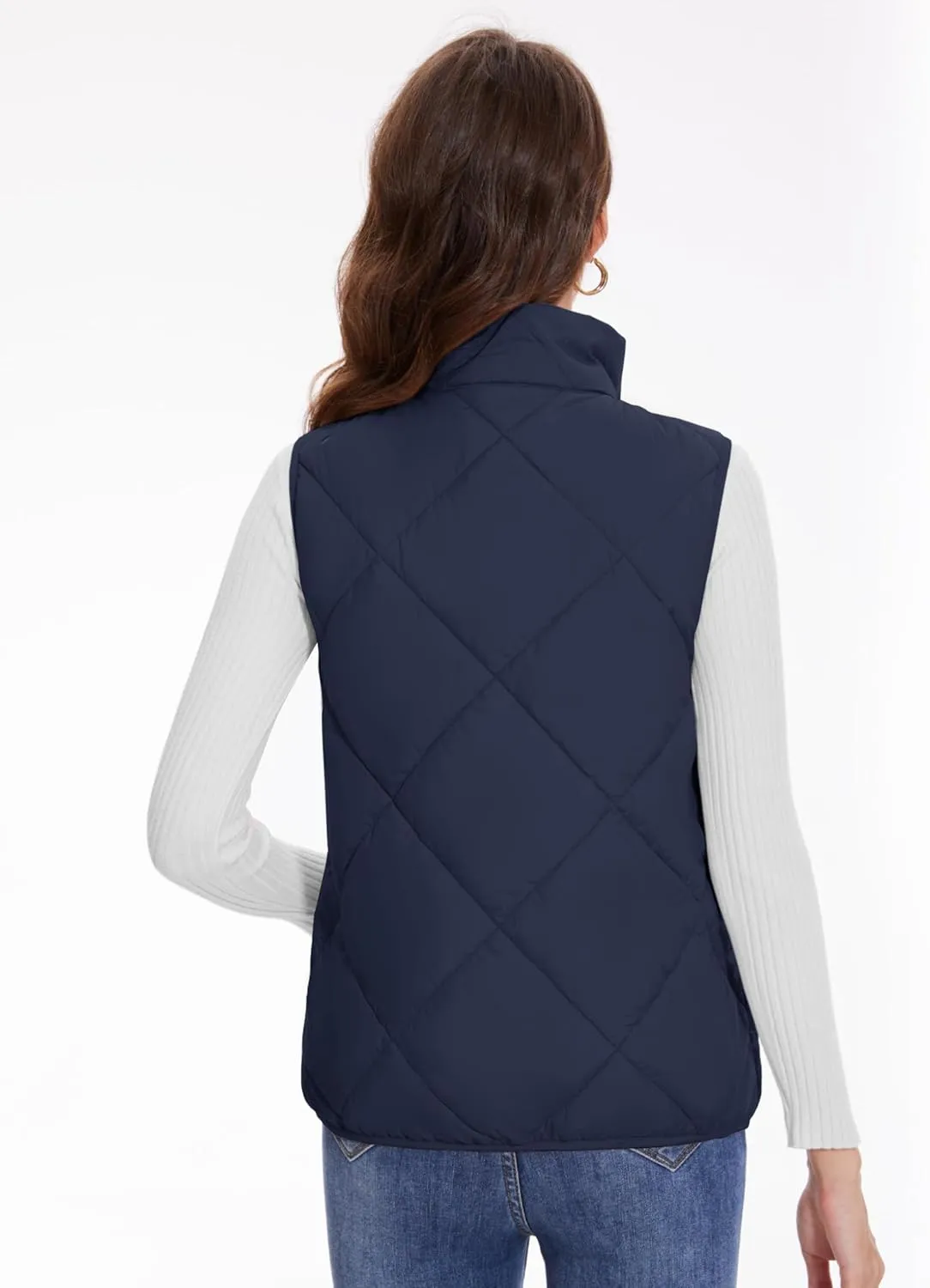 YUCOLEN Women's Quilted Vest 4 Pockets Stand Collar Lightweight Zip Padded Gilet Sleeveless Jackets Coats Outwear
