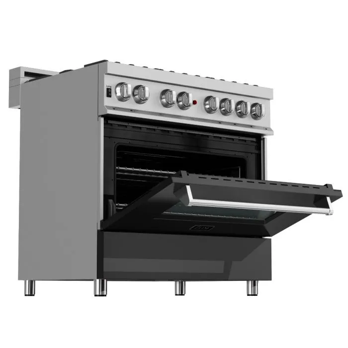 ZLINE 36 IN. Professional Dual Fuel Range in Snow Stainless with Black Matte Door (RAS-BLM-36)