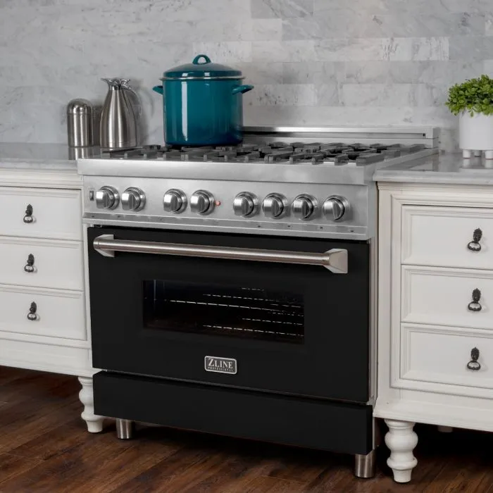 ZLINE 36 IN. Professional Dual Fuel Range in Snow Stainless with Black Matte Door (RAS-BLM-36)