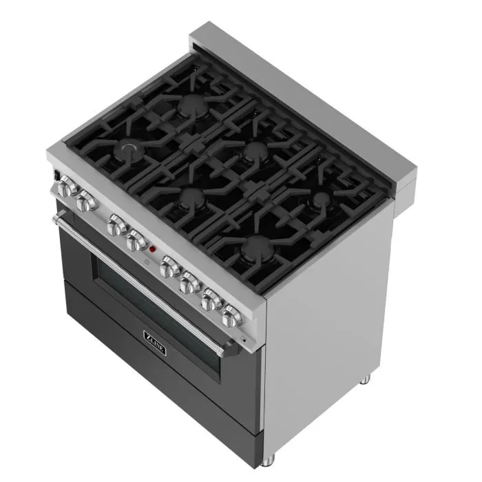 ZLINE 36 IN. Professional Dual Fuel Range in Snow Stainless with Black Matte Door (RAS-BLM-36)