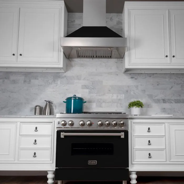 ZLINE 36 IN. Professional Dual Fuel Range in Snow Stainless with Black Matte Door (RAS-BLM-36)