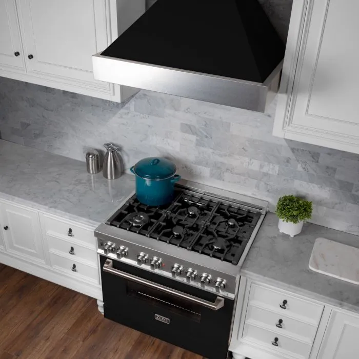 ZLINE 36 IN. Professional Dual Fuel Range in Snow Stainless with Black Matte Door (RAS-BLM-36)