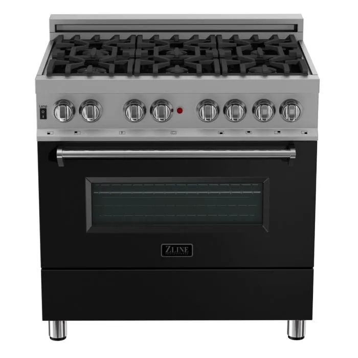 ZLINE 36 IN. Professional Dual Fuel Range in Snow Stainless with Black Matte Door (RAS-BLM-36)