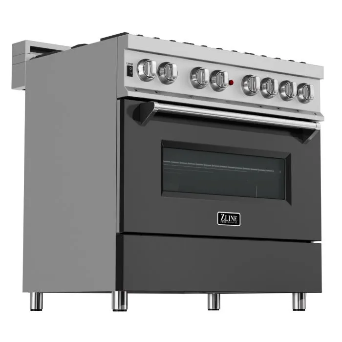 ZLINE 36 IN. Professional Dual Fuel Range in Snow Stainless with Black Matte Door (RAS-BLM-36)