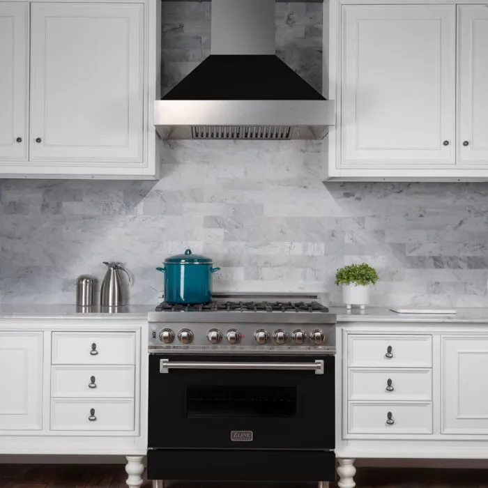 ZLINE 36 IN. Professional Dual Fuel Range in Snow Stainless with Black Matte Door (RAS-BLM-36)